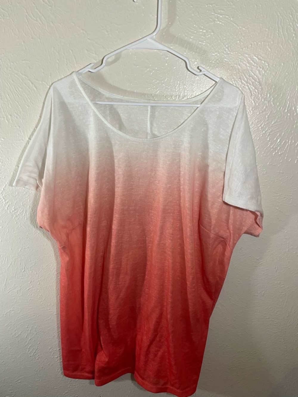 White to Coral Ombre Scoop Neck Tee